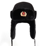 Soviet Army Military Badge Russia Ushanka Bomber Hats Pilot Trapper Aviator Cap