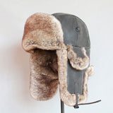 Bomber Hats Winter Men Warm Russian Ushanka Hat with Ear Flap Pu Leather